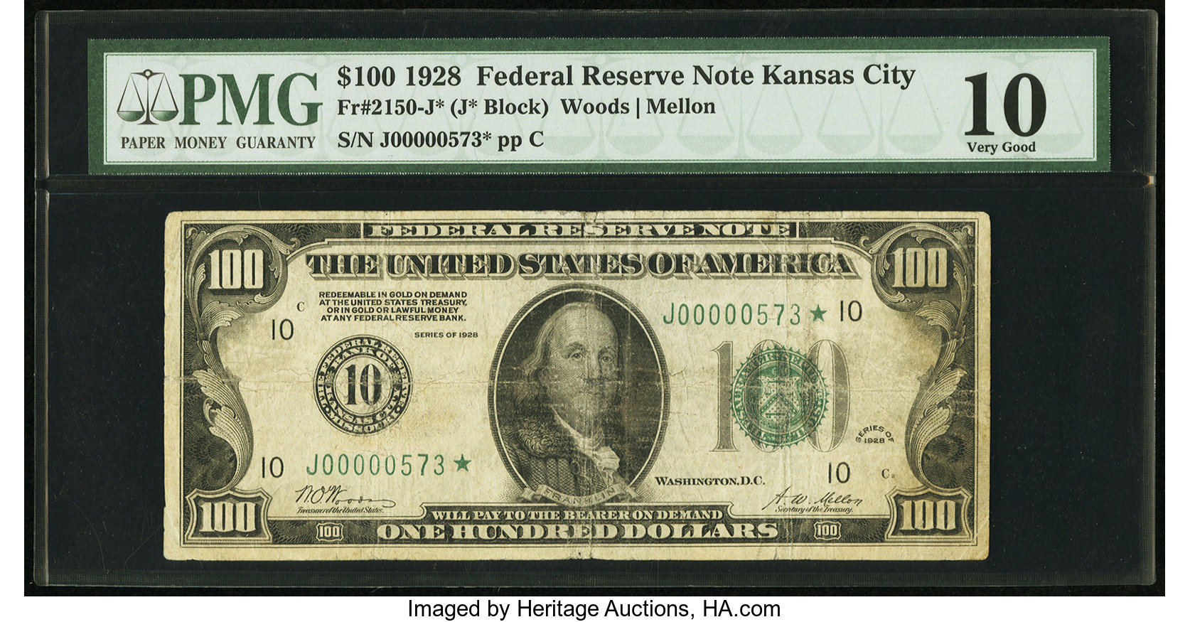 image for: Fr. 2150-J* $100 1928 Federal Reserve Note. PMG Very Good 10....