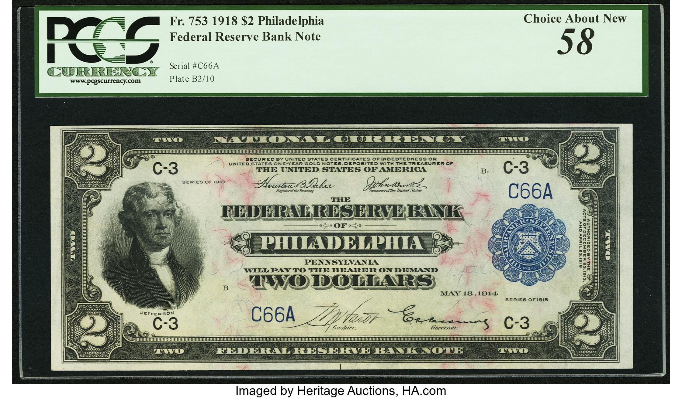 Fr. 753 $2 1918 Federal Reserve Bank Note PCGS Choice About New 58. ...