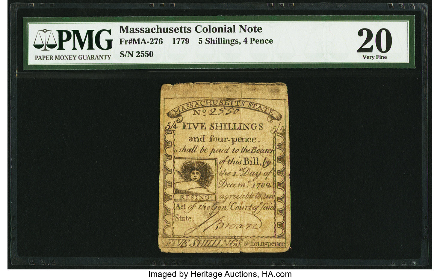 image for: Massachusetts 1779 5s 4d PMG Very Fine 20....