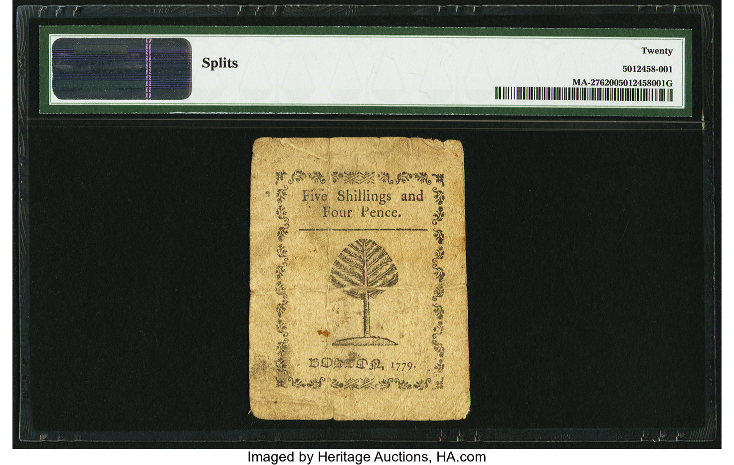 image for: Massachusetts 1779 5s 4d PMG Very Fine 20....