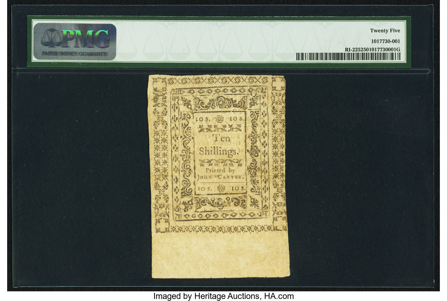 image for: Rhode Island January 15, 1776 10s PMG Very Fine 25....