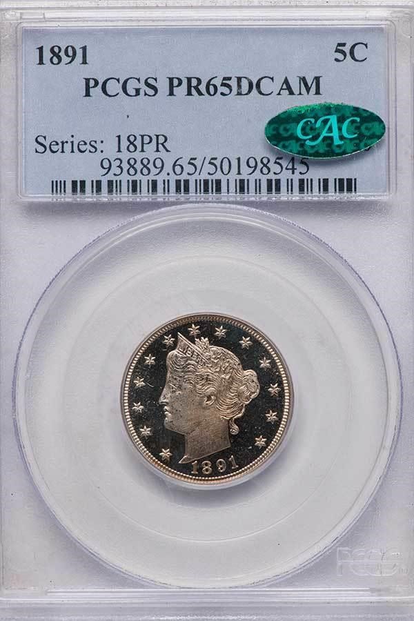 image for: 5C 1891 PCGS PR65 DCAM CAC