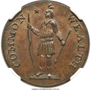 image for: 1787 CENT Massachusetts Cent, Horned Eagle, MS66 Brown NGC. Ryder 2-A, W-6040, R.3....