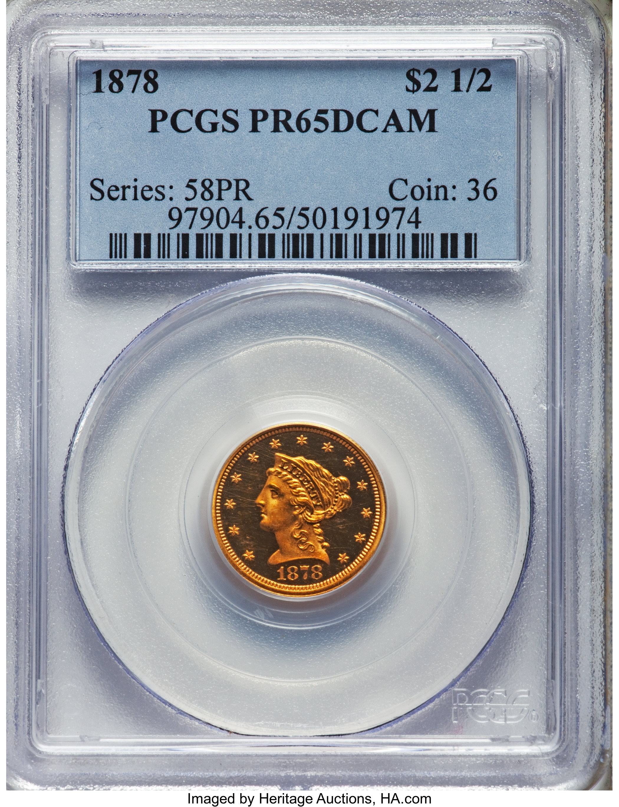 image for: 1878 $2 1/2 PR65 Deep Cameo PCGS....