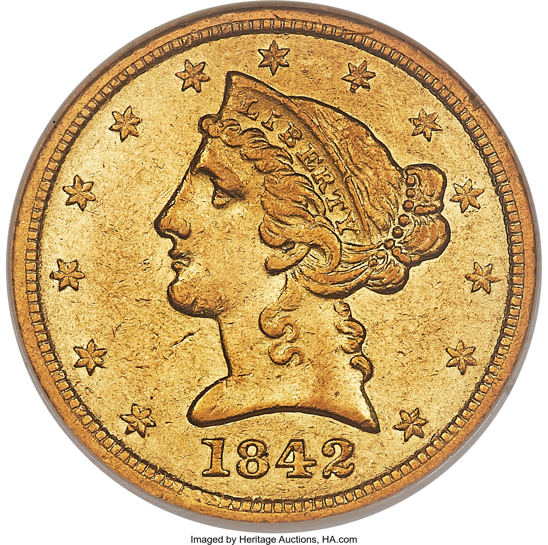 image for: 1842-D $5 Large Date AU55 NGC. Variety 8-G....