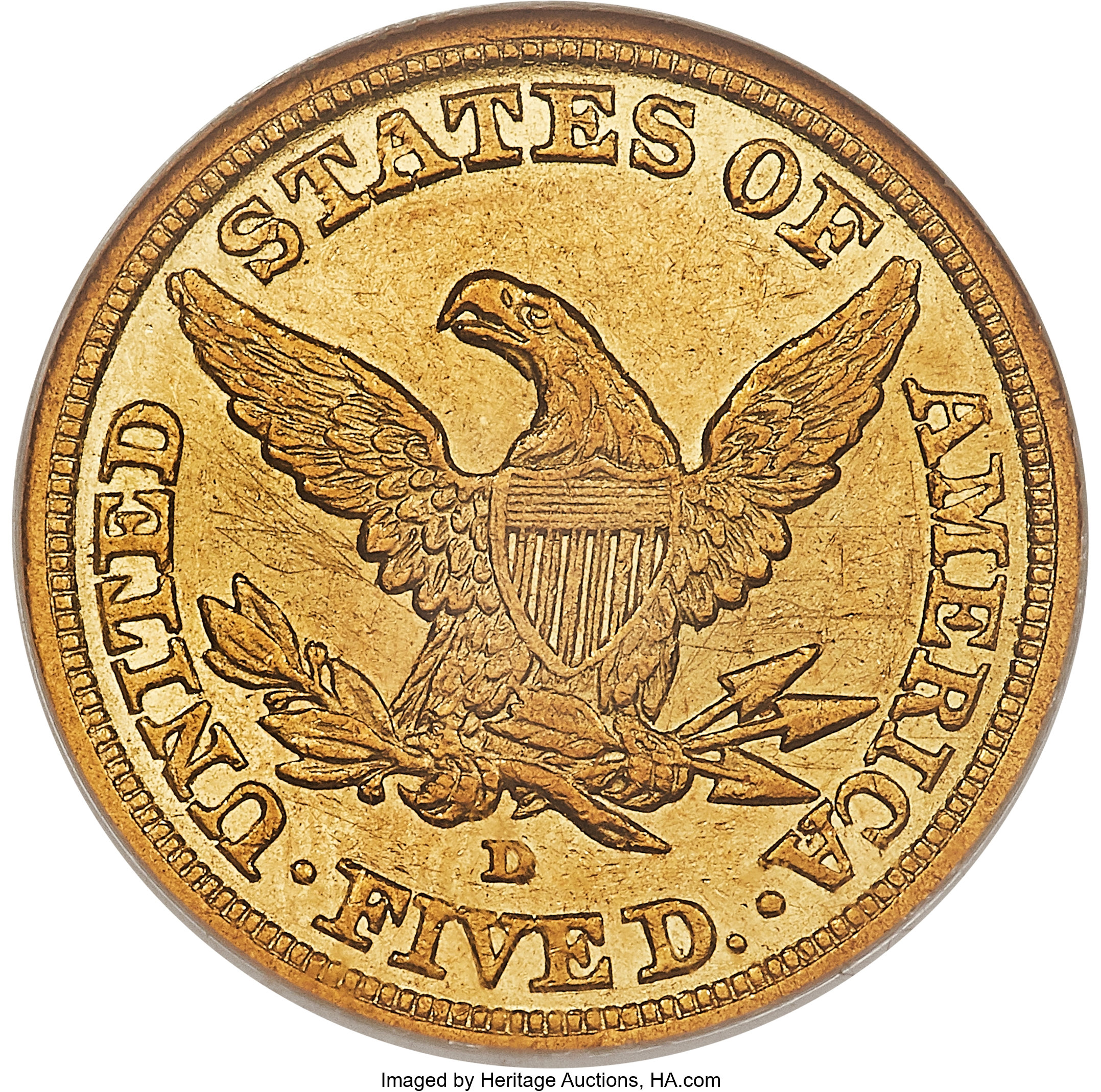image for: 1842-D $5 Large Date AU55 NGC. Variety 8-G....