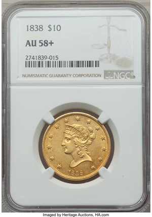 image for: 1838 $10 AU58+ NGC....