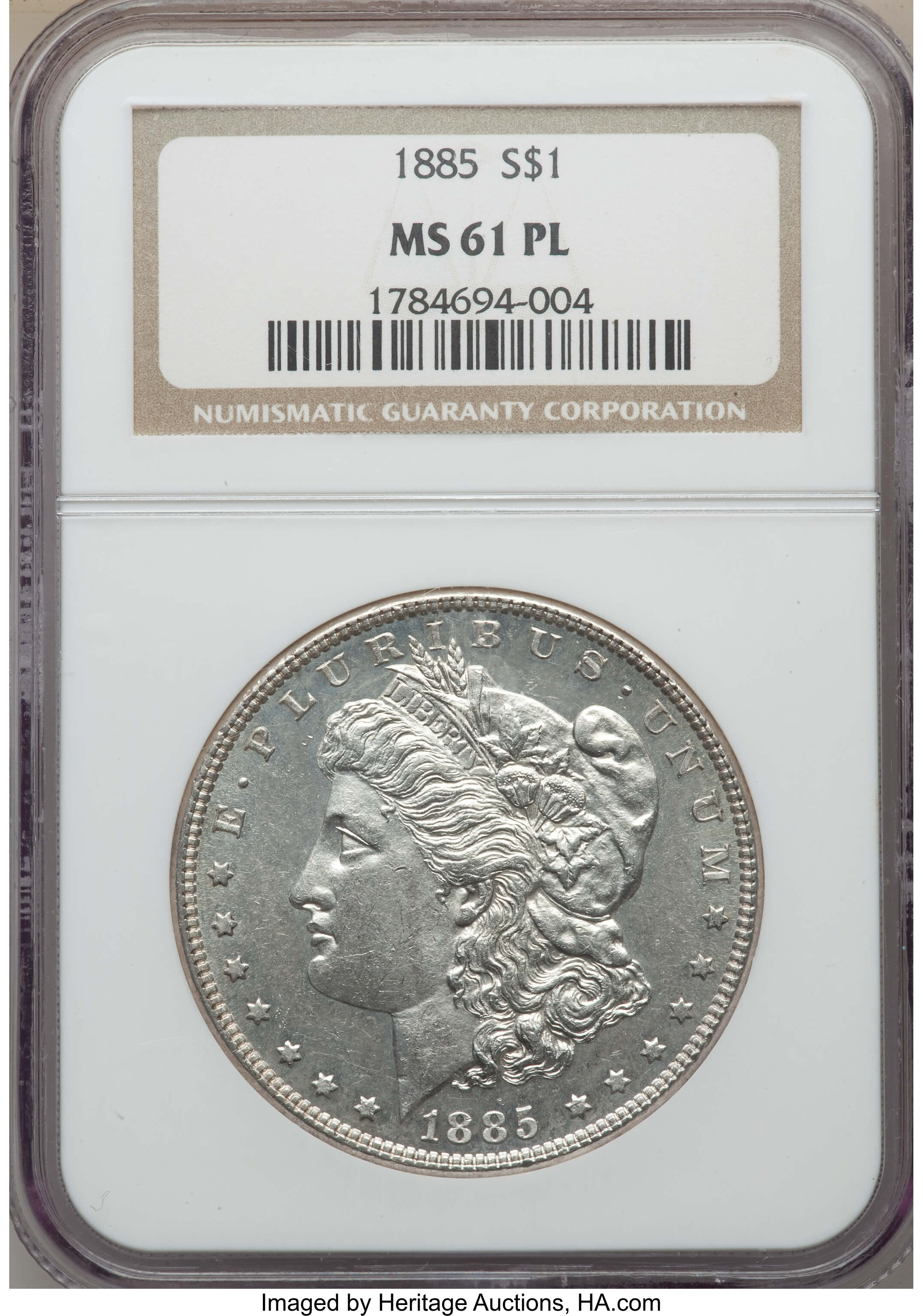 1885 $1 MS61 Prooflike NGC. NGC Census: (41/1275). PCGS Population: (44/1881). ...