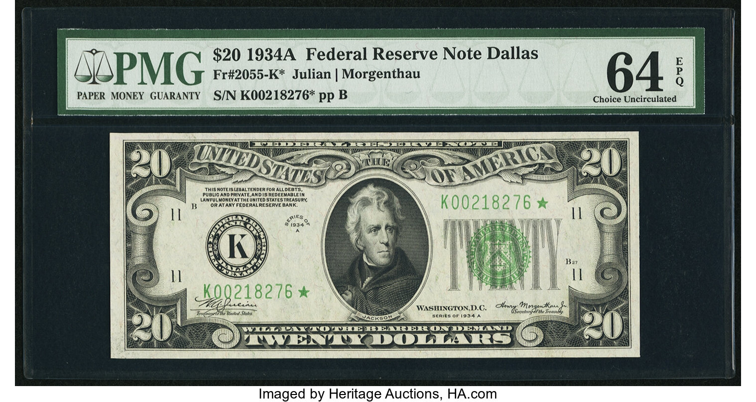 1934A $20 Dallas, Star Replacement (Fr. 2055K*)