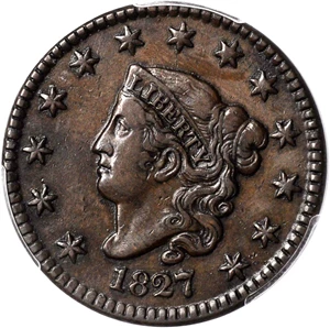 image for: 1827 Matron Head Cent. N-1. Rarity-2. EF-40 (PCGS).