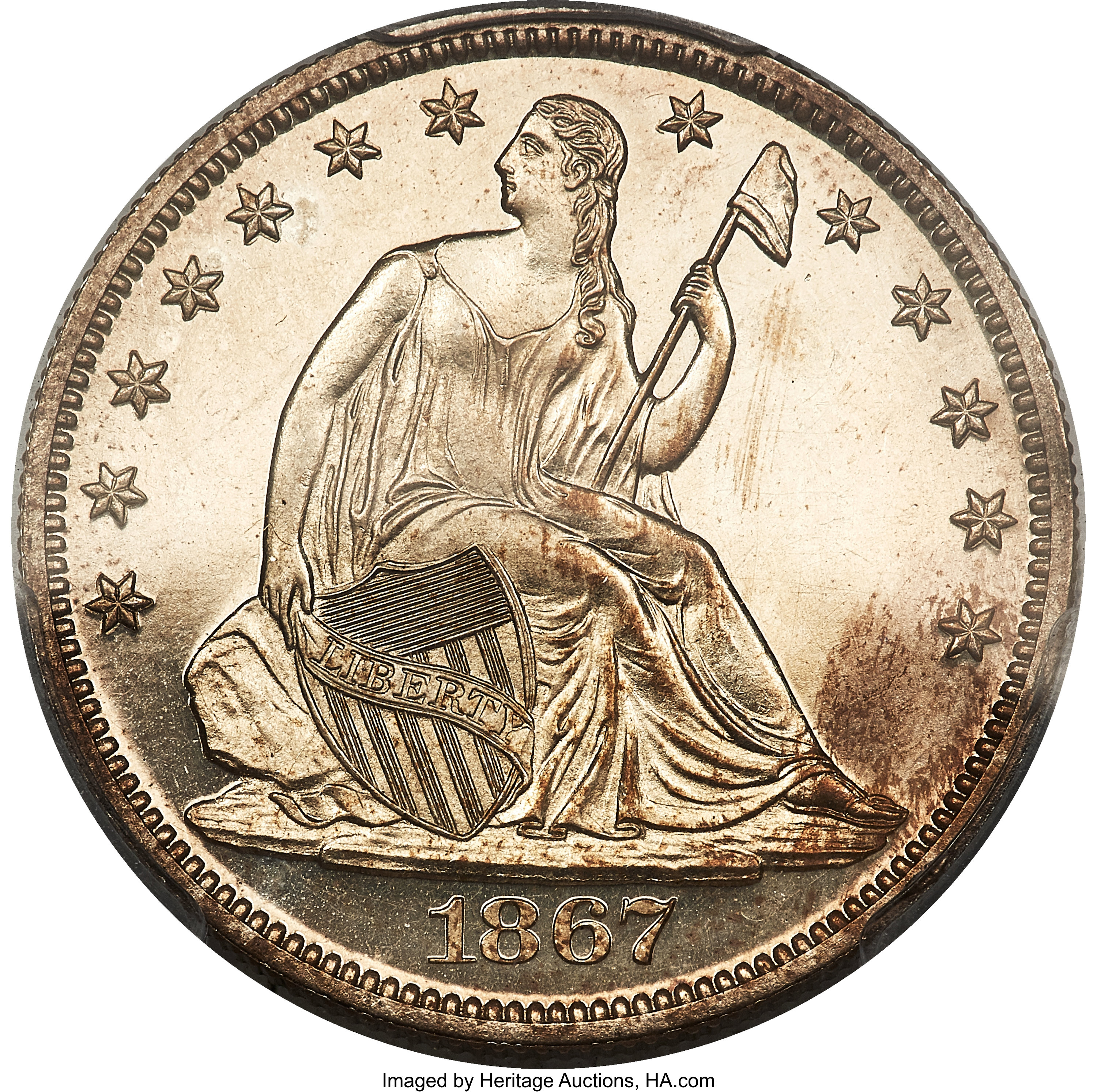 image for: 1867 50C PR65 Cameo PCGS Secure....