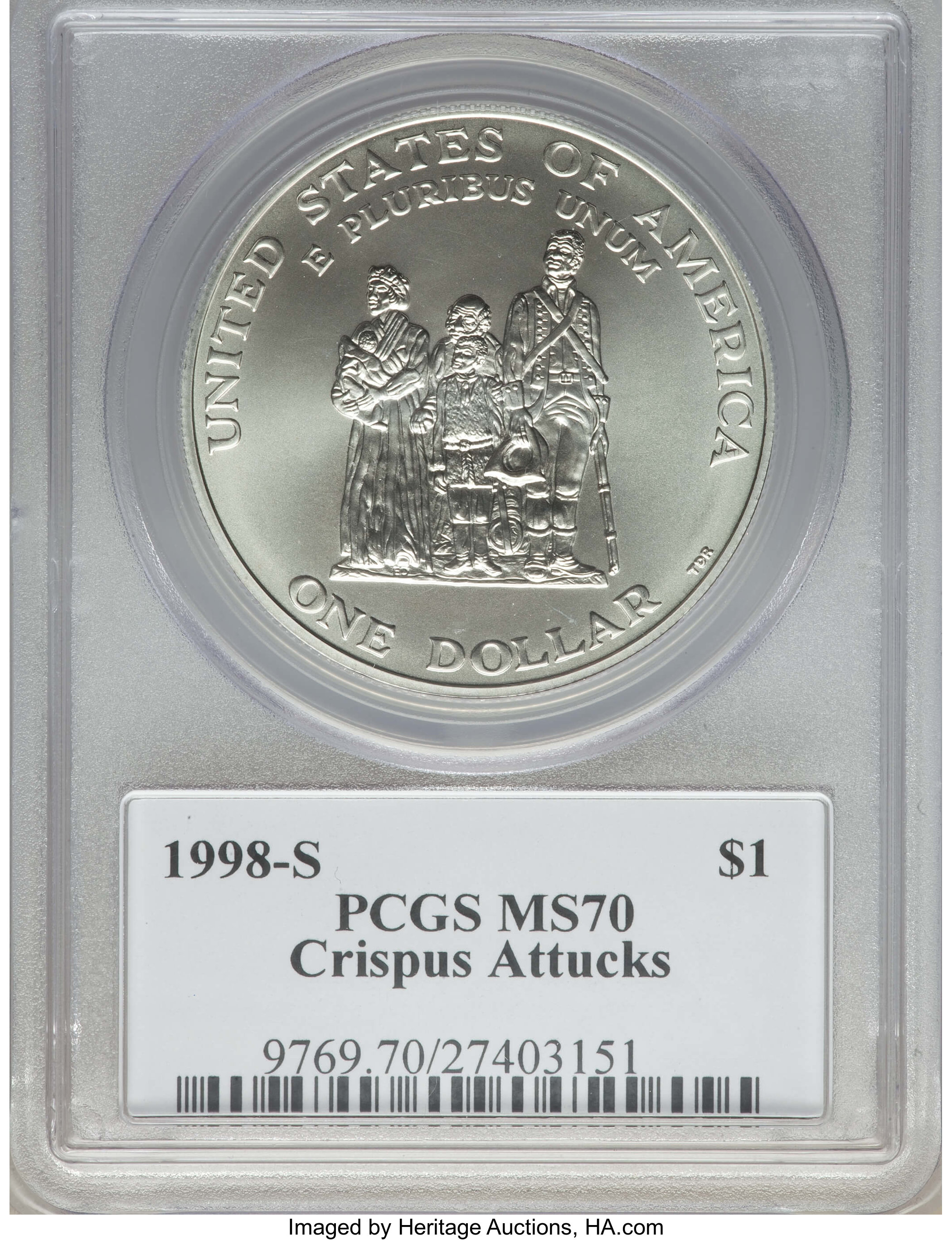 1998-S S$1 Black Revolutionary War Patriots, Crispus Attucks MS70 thumbnail 14