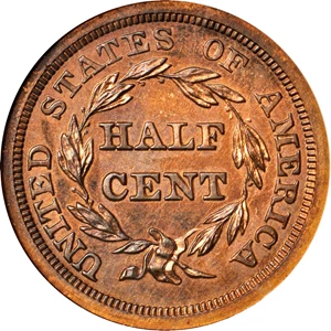 image for: 1857 Braided Hair Half Cent. B-2. Rarity-4. Proof-65 RB (NGC).