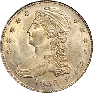 image for: 1836 Capped Bust Half Dollar. Reeded Edge. 50 CENTS. GR-1, the only known dies. Rarity-2. MS-62 (PCGS).