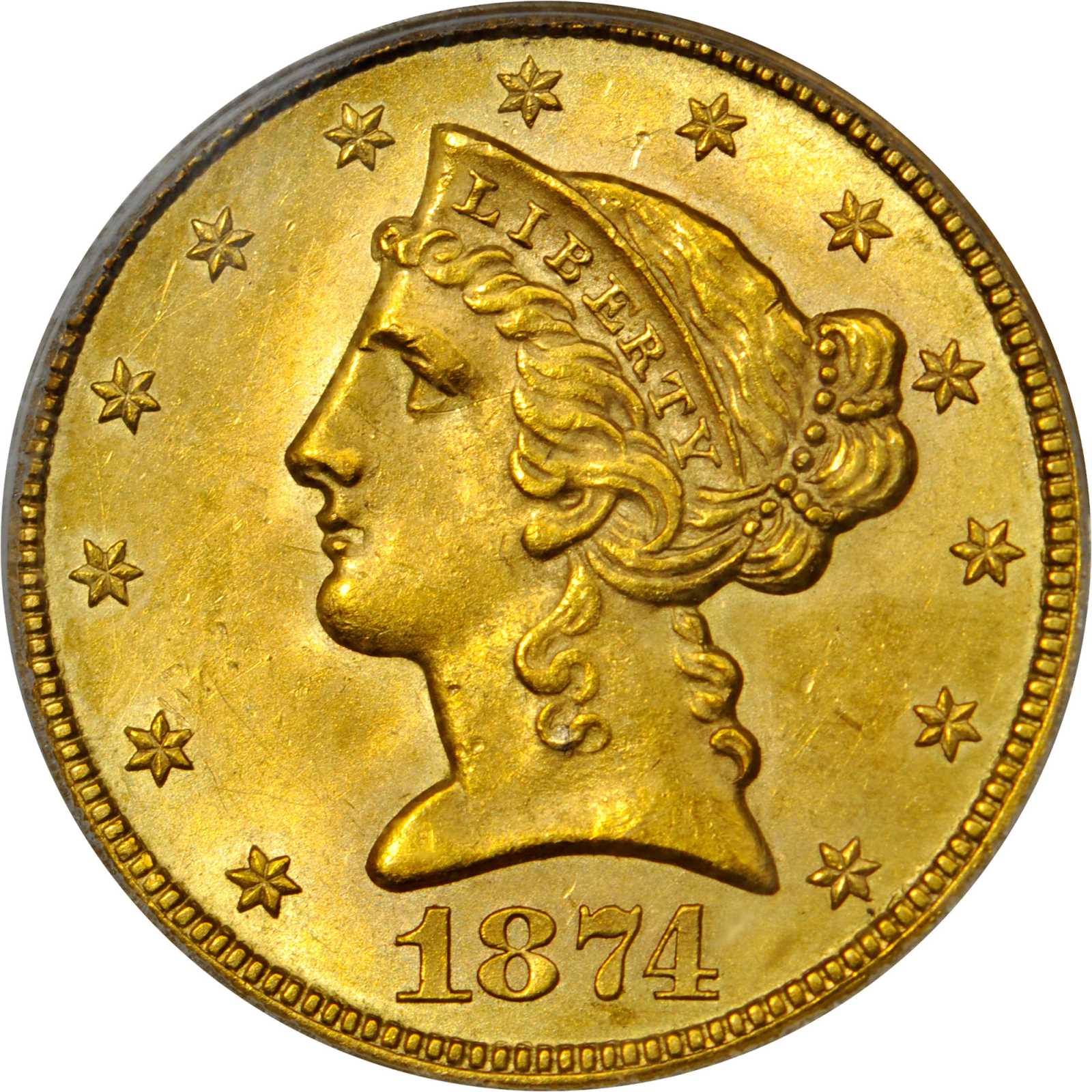 image for: 1874-CC Liberty Head Half Eagle. MS-62 (PCGS). OGH.