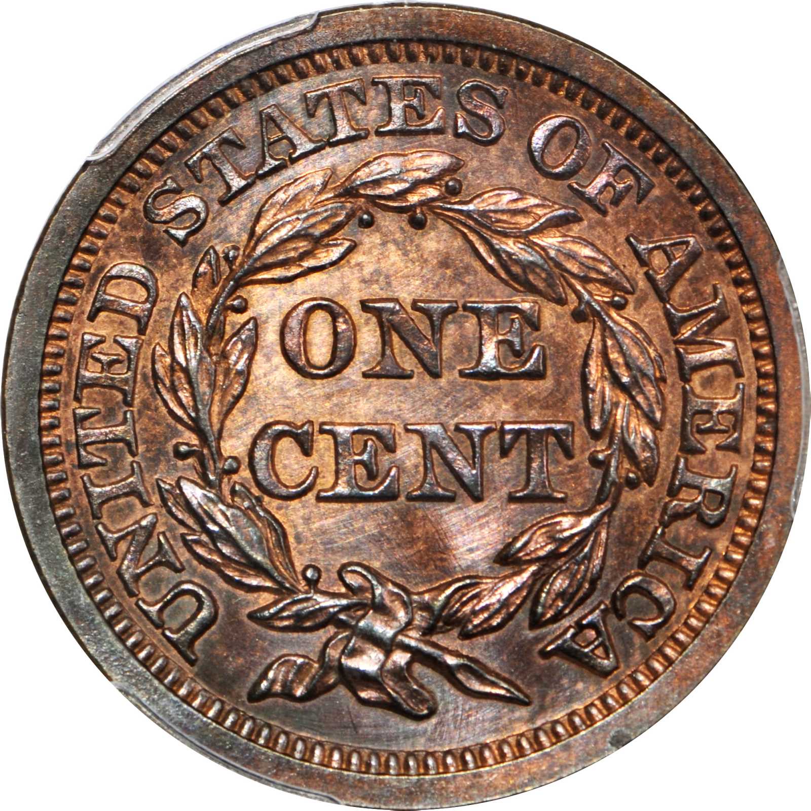 image for: 1856 Braided Hair Cent. N-5. Rarity-5. Slanting 5. Proof-64 RB (PCGS).