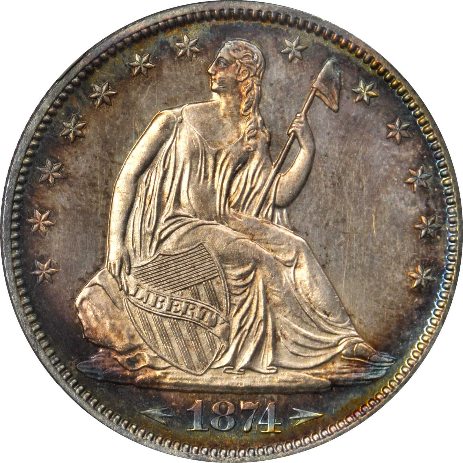 image for: 1874 Liberty Seated Half Dollar. Arrows. Proof-65 Cameo (NGC).