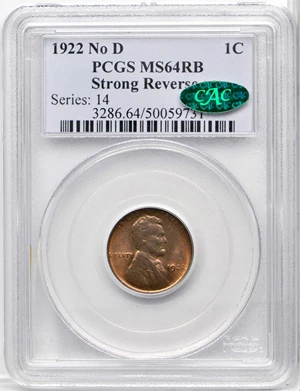 image for: 1922 No D Lincoln Cent. FS-401, Die Pair II. Strong Reverse. MS-64 RB (PCGS). CAC.
