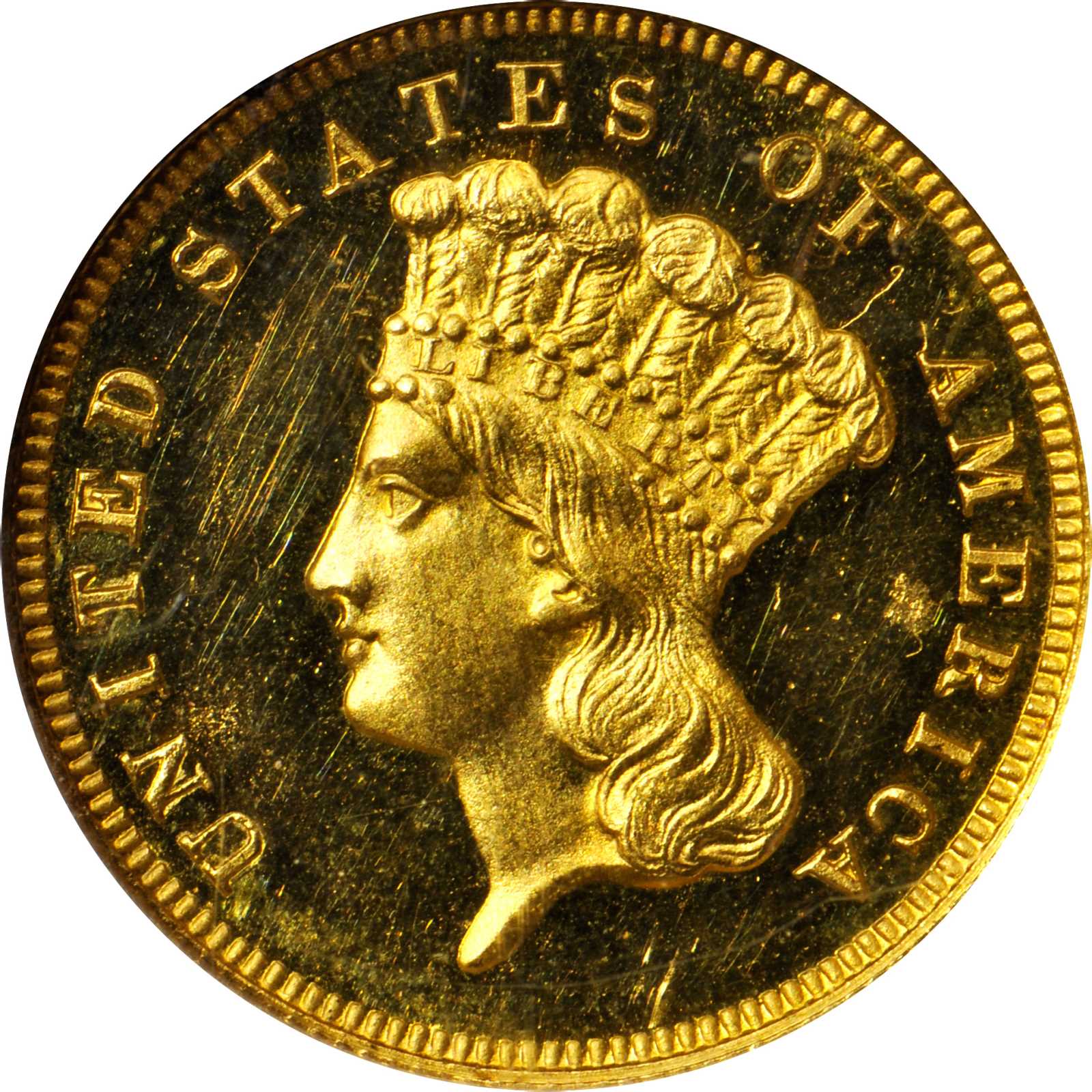 image for: 1864 Three-Dollar Gold Piece. Proof-64 Ultra Cameo (NGC).