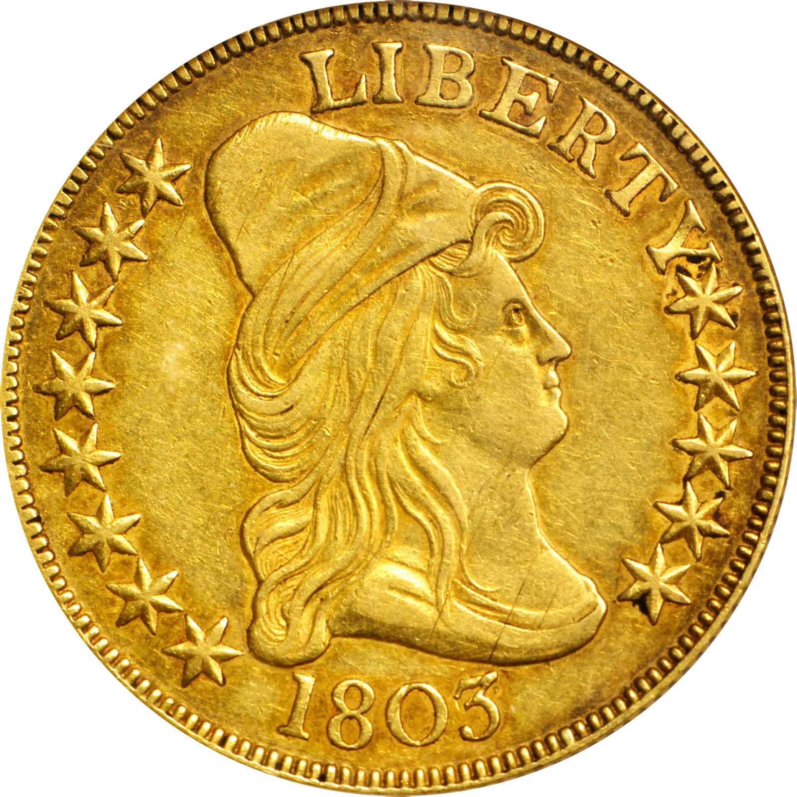 image for: 1803 Capped Bust Right Eagle. BD-5, Taraszka-30. Rarity-4+. Large Reverse Stars, Extra Star. AU-55 (NGC).