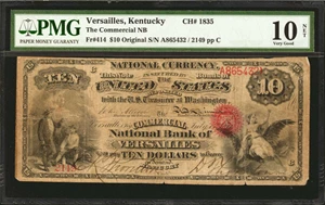 image for: Versailles, Kentucky. $10 Original. Fr. 414. The Commercial NB. Charter #1835. PMG Very Good 10 Net. Splits, Previously Mounted.