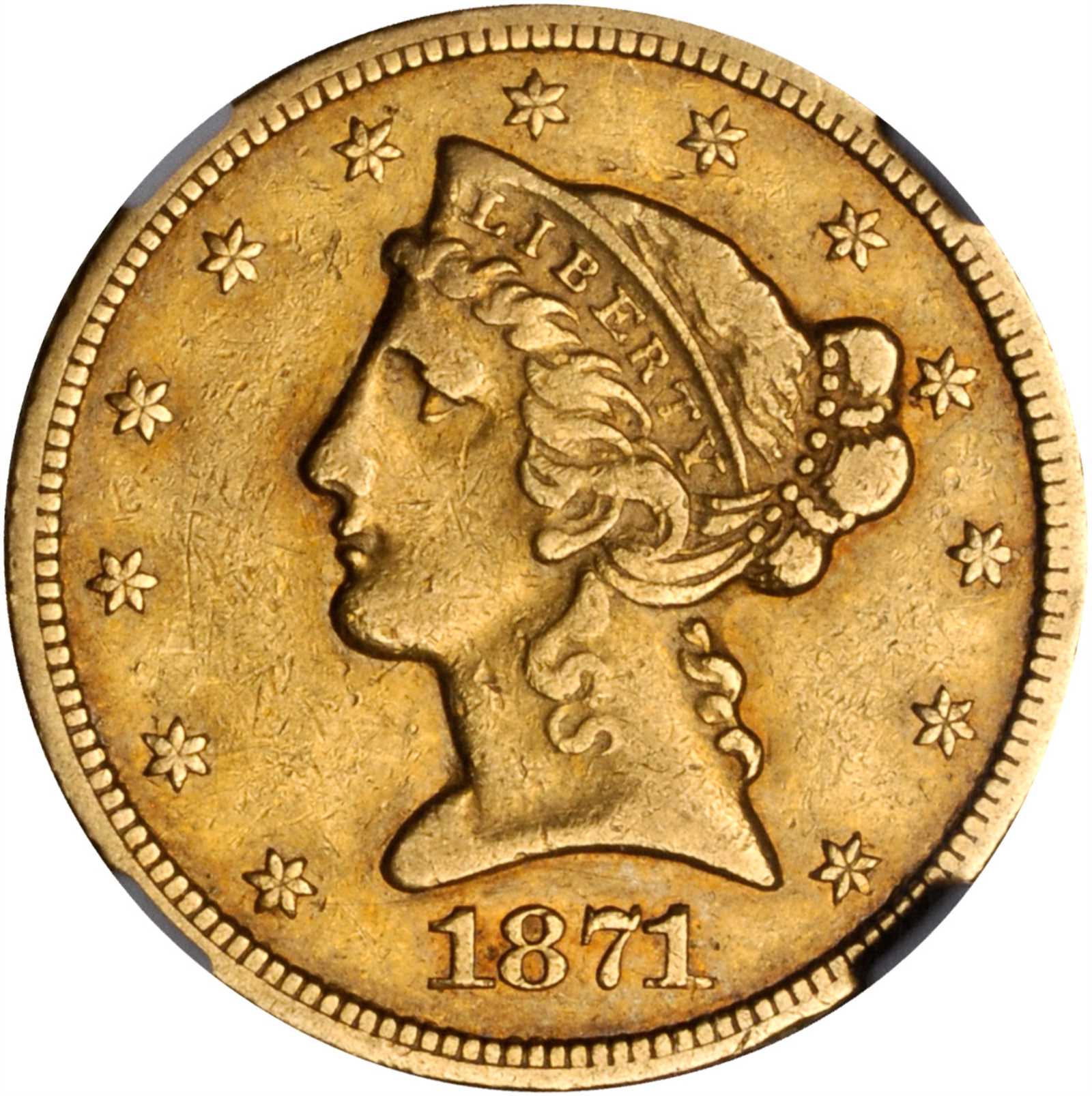 image for: 1871-CC Liberty Head Half Eagle. EF-40 (NGC).