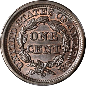 image for: 1848 Braided Hair Cent. N-35. Rarity-2. MS-64 RB (PCGS). CAC.