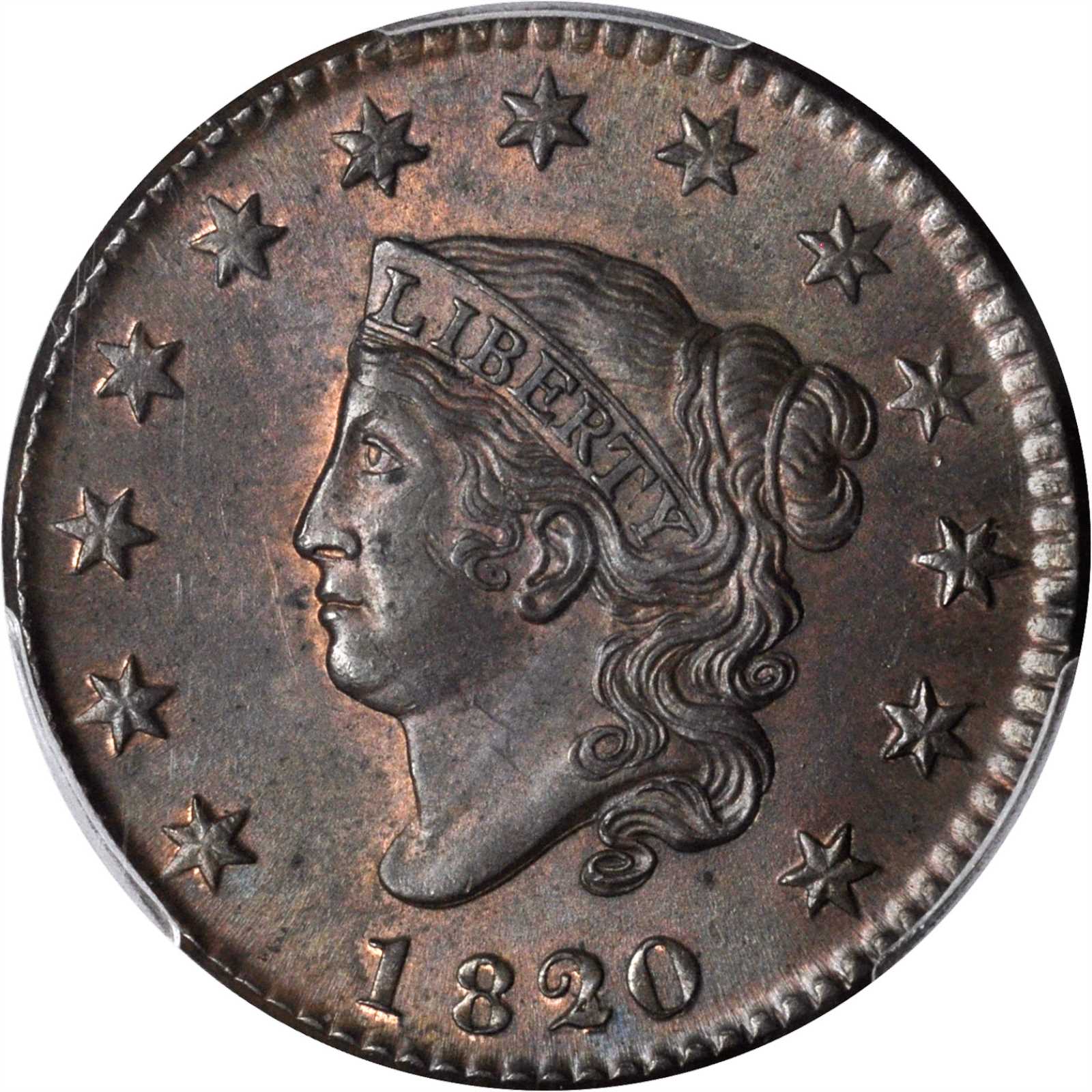 image for: 1820/19 Matron Head Cent. N-3. Rarity-2. MS-64 BN (PCGS).