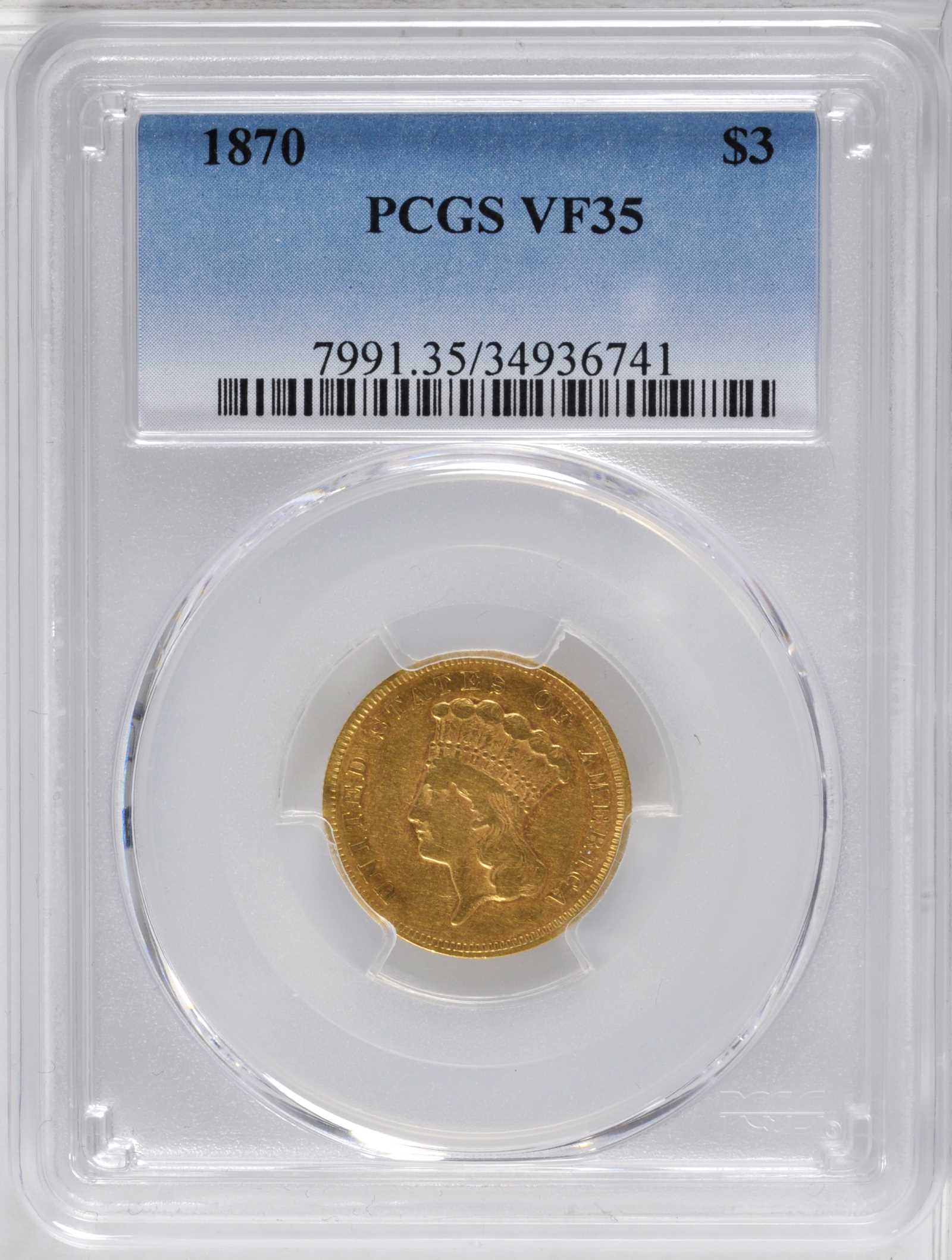1870 $3 VF35 thumbnail 4