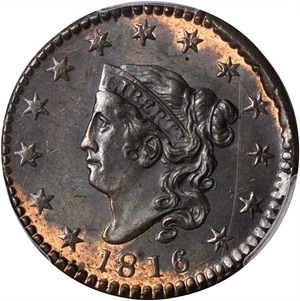 image for: 1816 Matron Head Cent. N-2. Rarity-1. MS-63 RB (PCGS).
