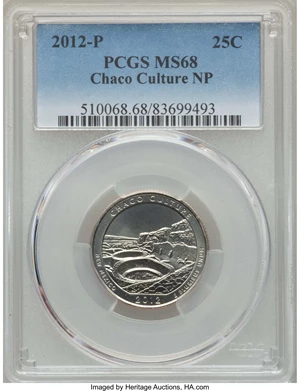 image for: 2012-P 25C Chaco Culture MS68 PCGS. PCGS Population: (4/0). NGC Census: (0/0)....