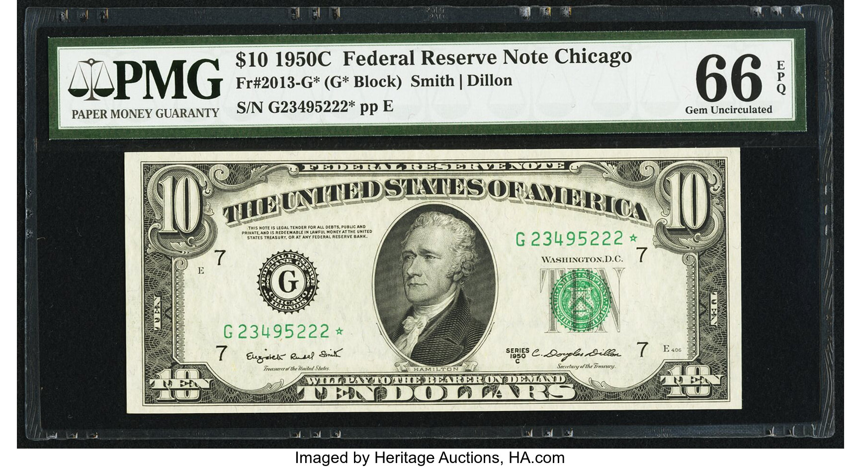 image for: Fr. 2013-G* $10 1950C Federal Reserve Star Note. PMG Gem Uncirculated 66 EPQ....