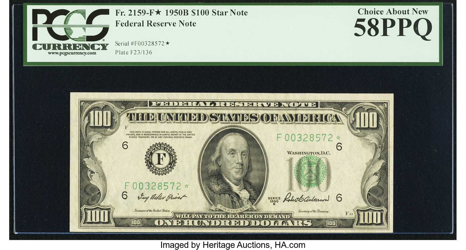 image for: Fr. 2159-F* $100 1950B Federal Reserve Star Note. PCGS Choice About New 58PPQ....