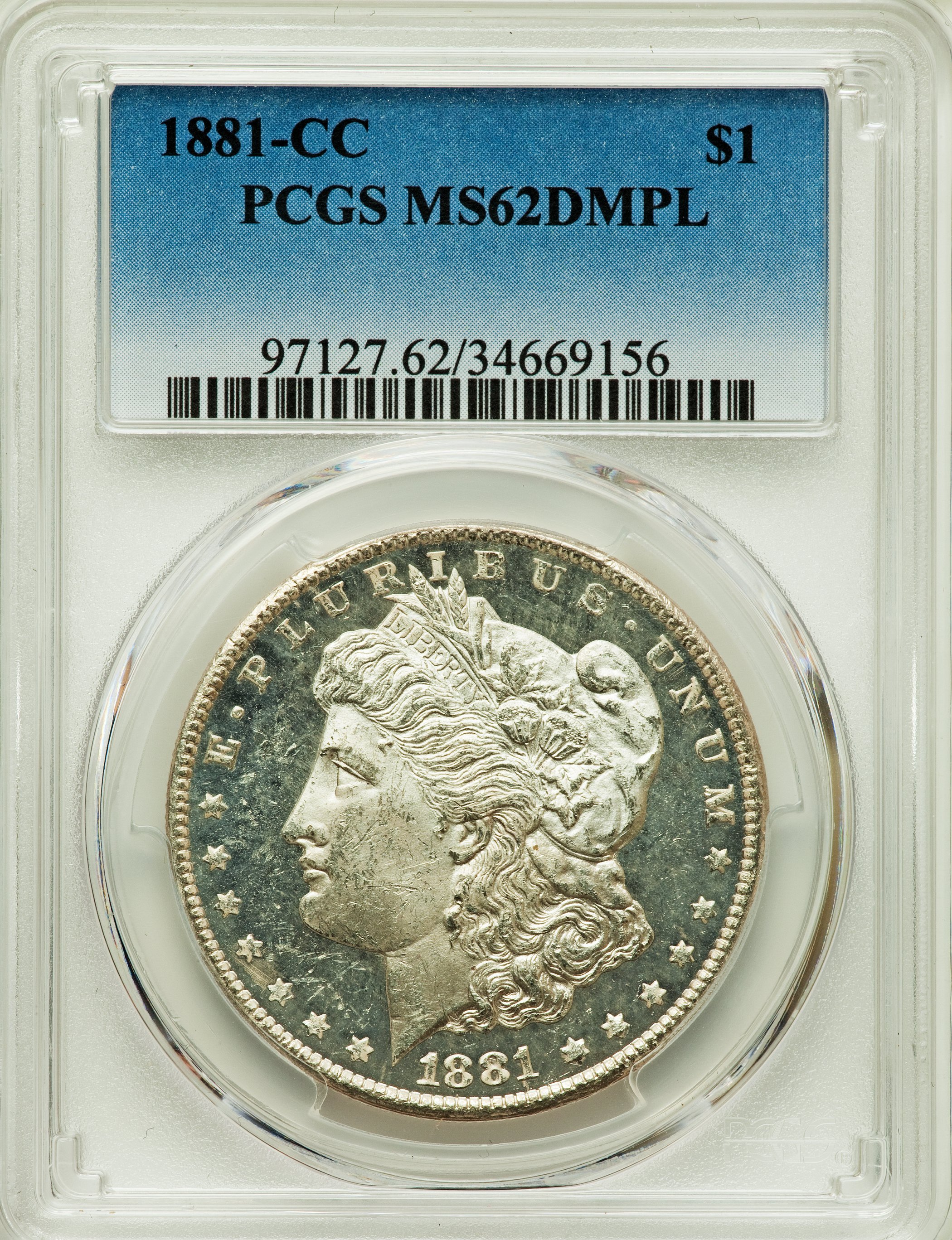 1881-CC $1 MS62 Deep Mirror Prooflike PCGS. PCGS Population: (115/1095). NGC Census: (50/407). ...