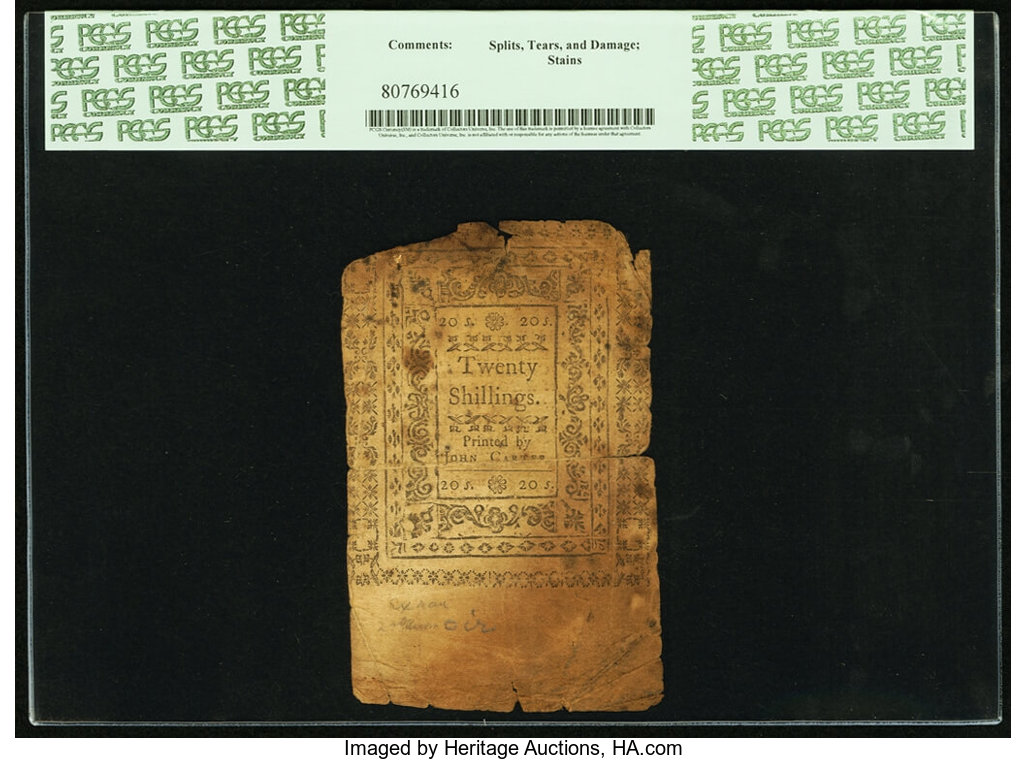 image for: Rhode Island November 6, 1775 20s PCGS Very Good 8....