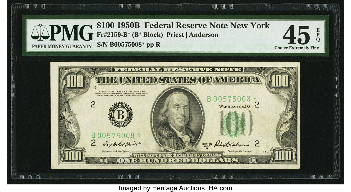 image for: Fr. 2159-B* $100 1950B Federal Reserve Star Note. PMG Choice Extremely Fine 45 EPQ....