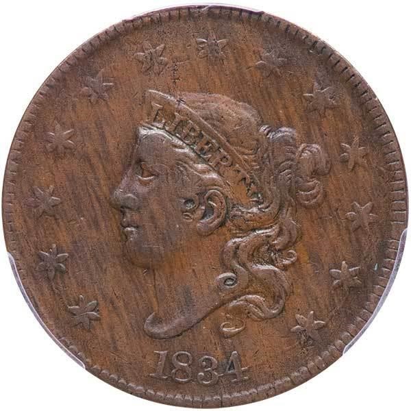 image for: L1C 1834 N-5. LG 8, LG ST, MED LETTERS.  PCGS VF35