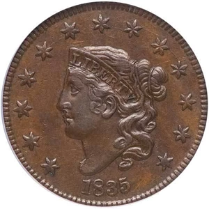 image for: L1C 1835 LARGE 8, STARS. PCGS AU55 CAC
