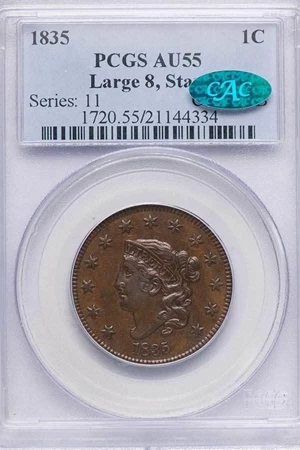 image for: L1C 1835 LARGE 8, STARS. PCGS AU55 CAC