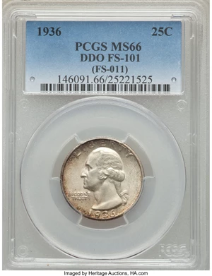 image for: 1936 25C Doubled Die Obverse, FS-101, MS66 PCGS....