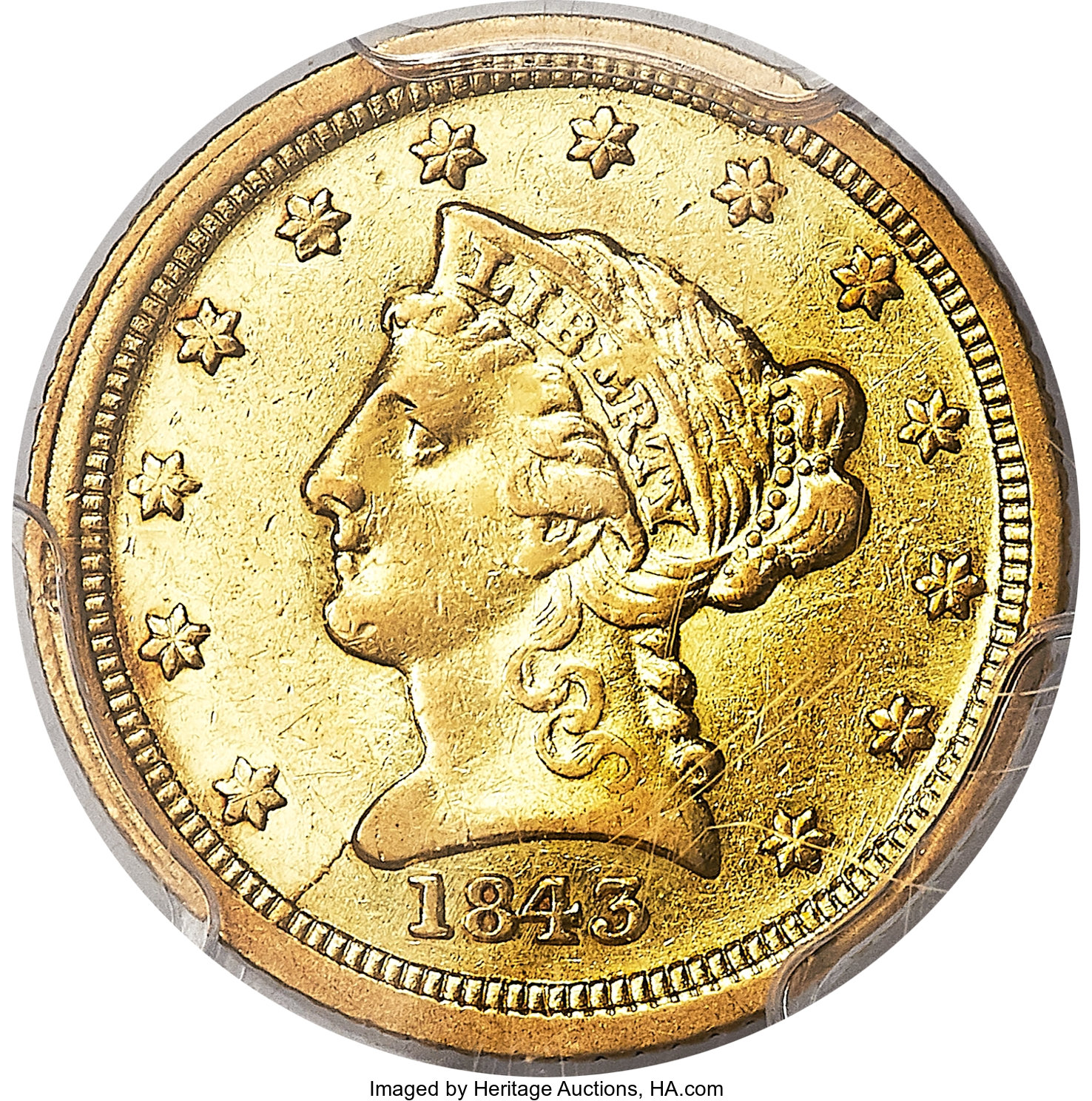 image for: 1843-C $2 1/2 Small Date, Crosslet 4 XF45 PCGS. Variety 1....
