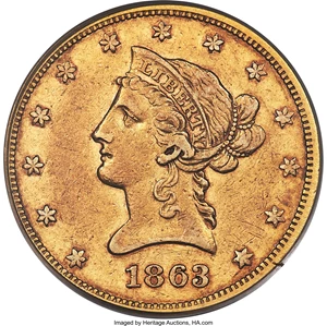 image for: 1863 $10 VF35 PCGS....