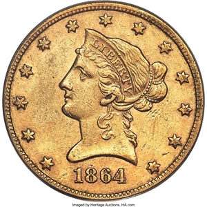 image for: 1864-S $10 XF40 PCGS....