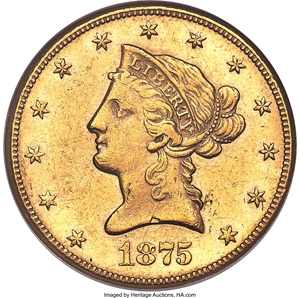 image for: 1875-CC $10 MS60 NGC. Variety 2-B....