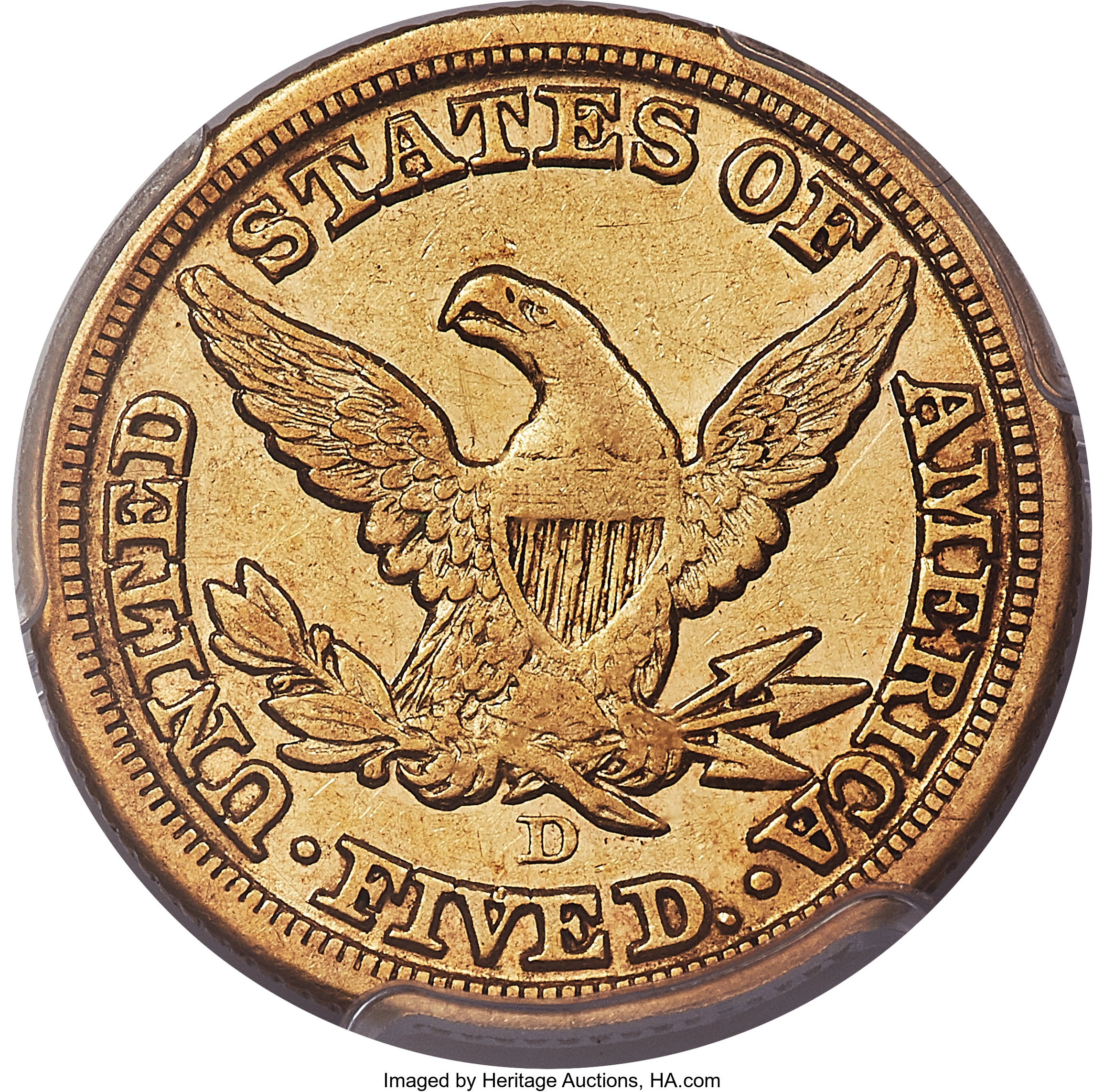 image for: 1855-D $5 Medium D XF40 PCGS. Variety 38-CC....