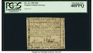 image for: Virginia October 16, 1780 $100 PCGS Extremely Fine 40PPQ....