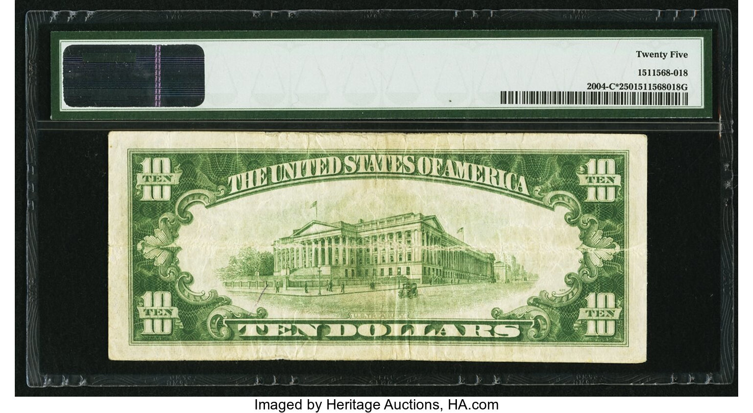 image for: Fr. 2004-C* $10 1934 Light Green Seal Federal Reserve Star Note. PMG Very Fine 25....