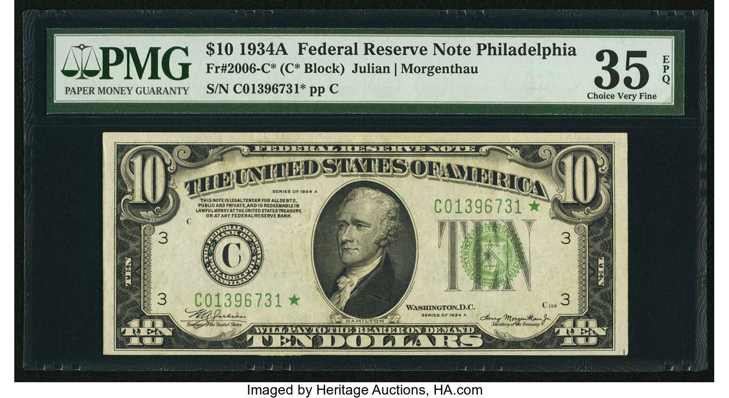 image for: Fr. 2006-C* $10 1934A Federal Reserve Star Note. PMG Choice Very Fine 35 EPQ....