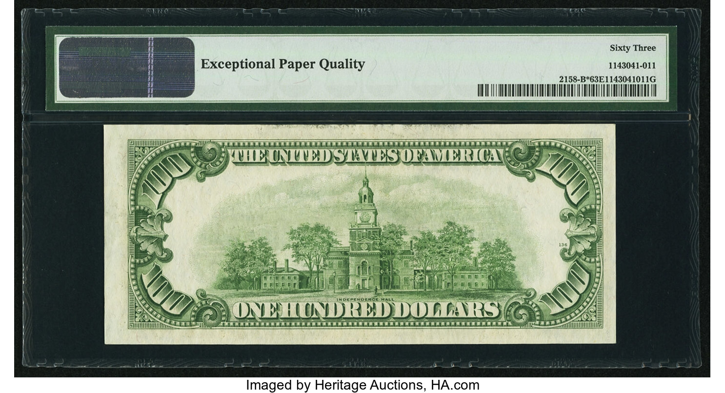 image for: Fr. 2158-B* $100 1950A Federal Reserve Star Note. PMG Choice Uncirculated 63 EPQ....
