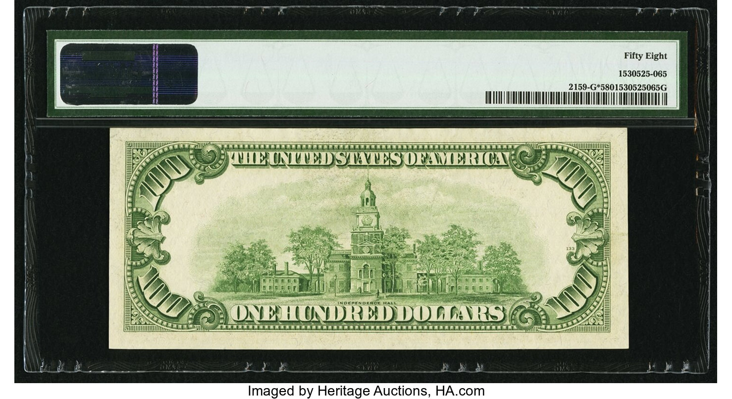 image for: Fr. 2159-G* $100 1950B Federal Reserve Star Note. PMG Choice About Unc 58....